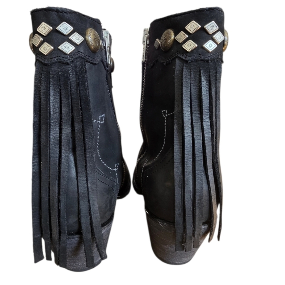 Yippee Ki Yay Old Gringo Black Leather Ankle Boots Fringe & Studded Western 8.5 - Picture 16 of 16